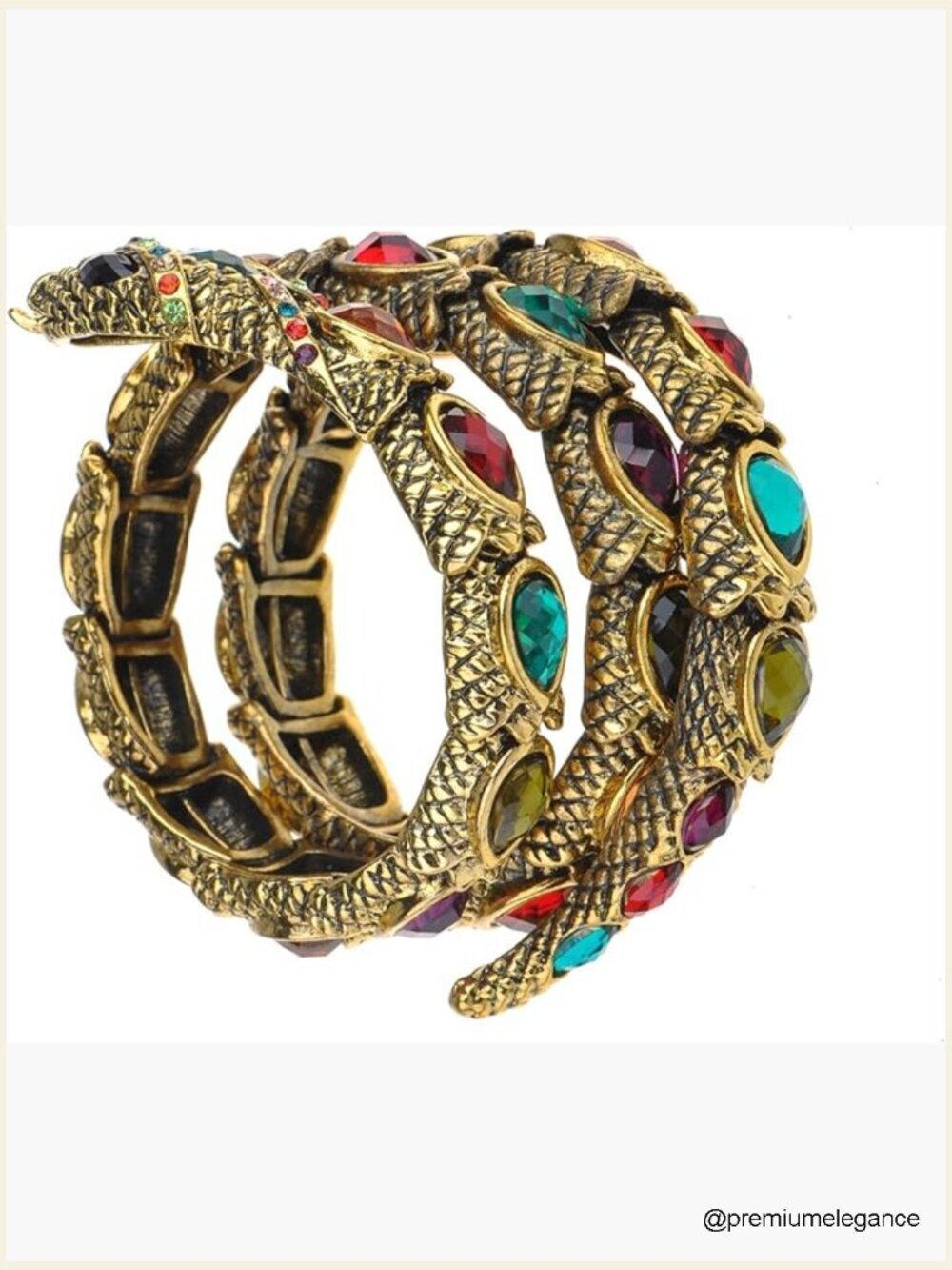 Egyptian Snake Rhinestones Stretch Cuff Wrap Bangle Bracelet Gold